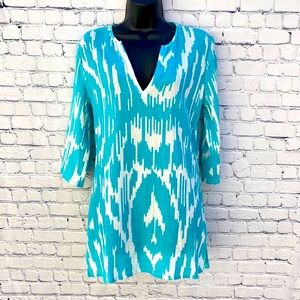 🤍 J. Crew Turquoise Ikat Tunic, Beach Coverup 🤍